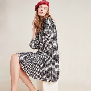 Anthropologie Maeve Sterling Houndstooth Long Sleeve Tunic Mini Dress sz M NWT